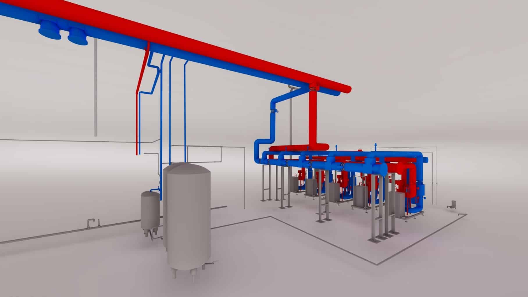 Maquette BIM 3D d’une sous-station technique issue d’un relevé scan laser 3D
