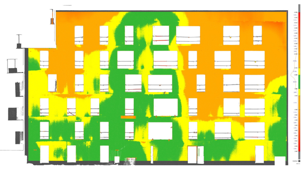 Contrôle 3D de façade avec analyse des écarts et déformations par scan laser