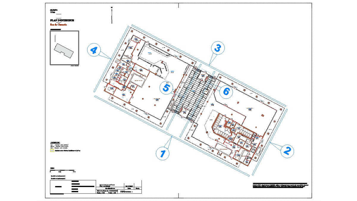 plans_2D_batiment_niveaux_facades Plan 2D de bâtiment avec distribution des espaces issu d’un relevé et modélisation