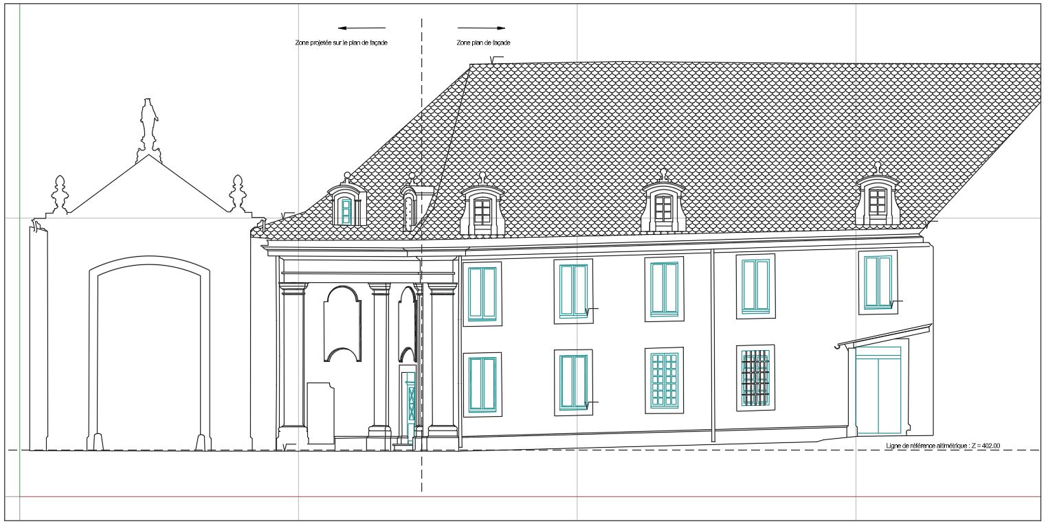 plan-facade-batiment-ancien Plan de façade d’un bâtiment ancien réalisé à partir d’un relevé sur existant