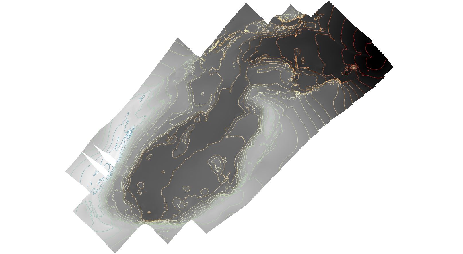 mnt-courbes-de-niveau-topographie Modèle numérique de terrain avec courbes de niveau généré à partir de relevés drone