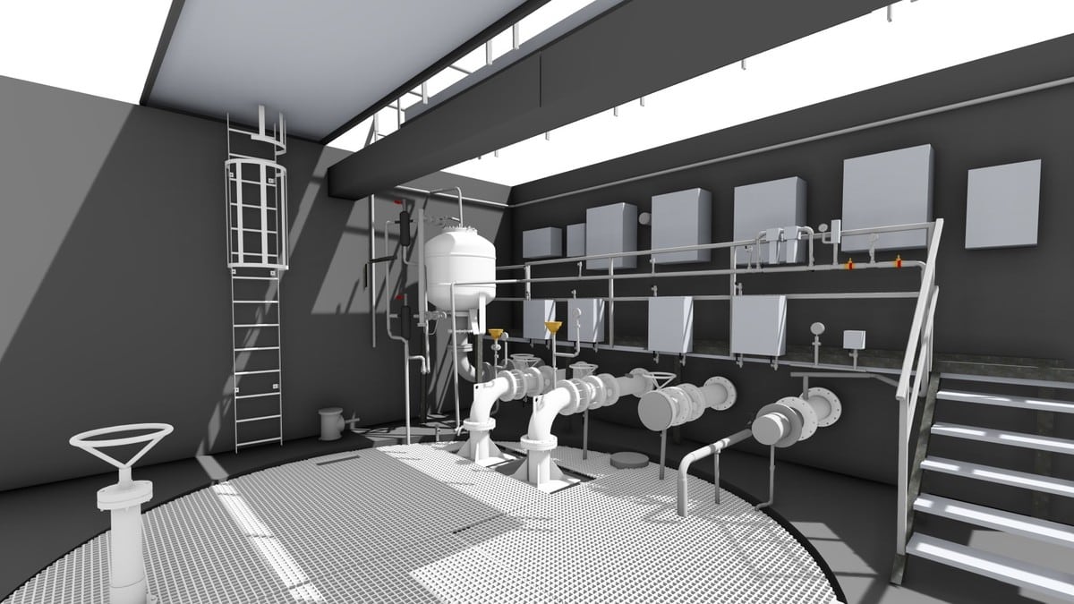 Maquette BIM LOD 350 d'une station de pompage réalisée à partir d'un scan 3D